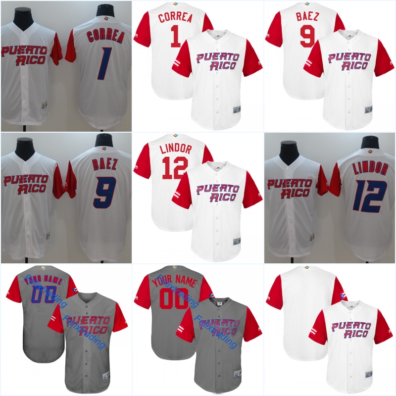 

2017 Puerto Rico World Baseball Classic Jerseys 1 Carlos Correa 4 Yadier Molina 9 Javier Baez 12 Lindor 15 Carlos Beltran Baseball Jersey