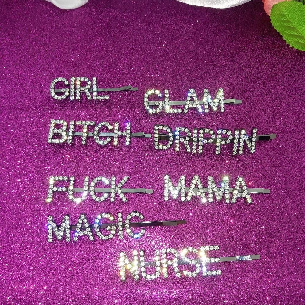 Fashion Crystal Other Hair Clip CUSTOM Name Personalized Word Clips Rhinestone Pin Diamante Bobby jewelry-image-517085461