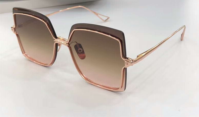 Rose Gold Square Sunglasses Brown Gradient Lens 60mm Sun Glasses Women Rimless Sunglasses New with box