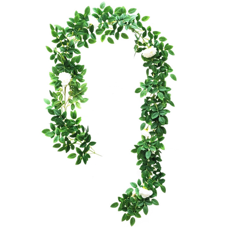 

Artificial Rose Vine Flower and Green Leaf Crepe Rose Hanging Vine Flower Wreath Ivy Plant Home Wedding Party Garden Wall Decora