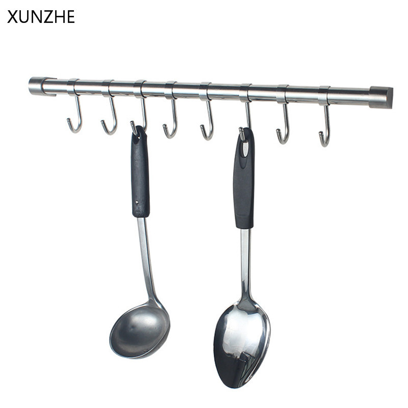 

XUNZHE 2PC Stainless Steel Single J Shape Casing Hanging Hooks Kitchen Pot Pan Hanger Rack Rail Clothes Storage Holder Organizer