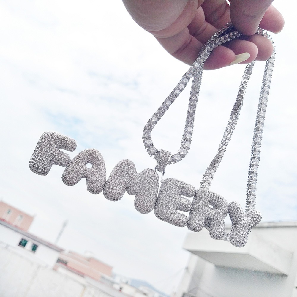 

Numbers A-Z Custom Name Bubble Letters Necklace Pendant For Men Women Gold Silver Color with Rope Chain and Tennis Chain