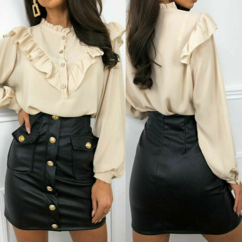 

Women PU Leather Pencil Skirt Ladies High Waist Bodycon Ciub Casual Mini Dress, Black