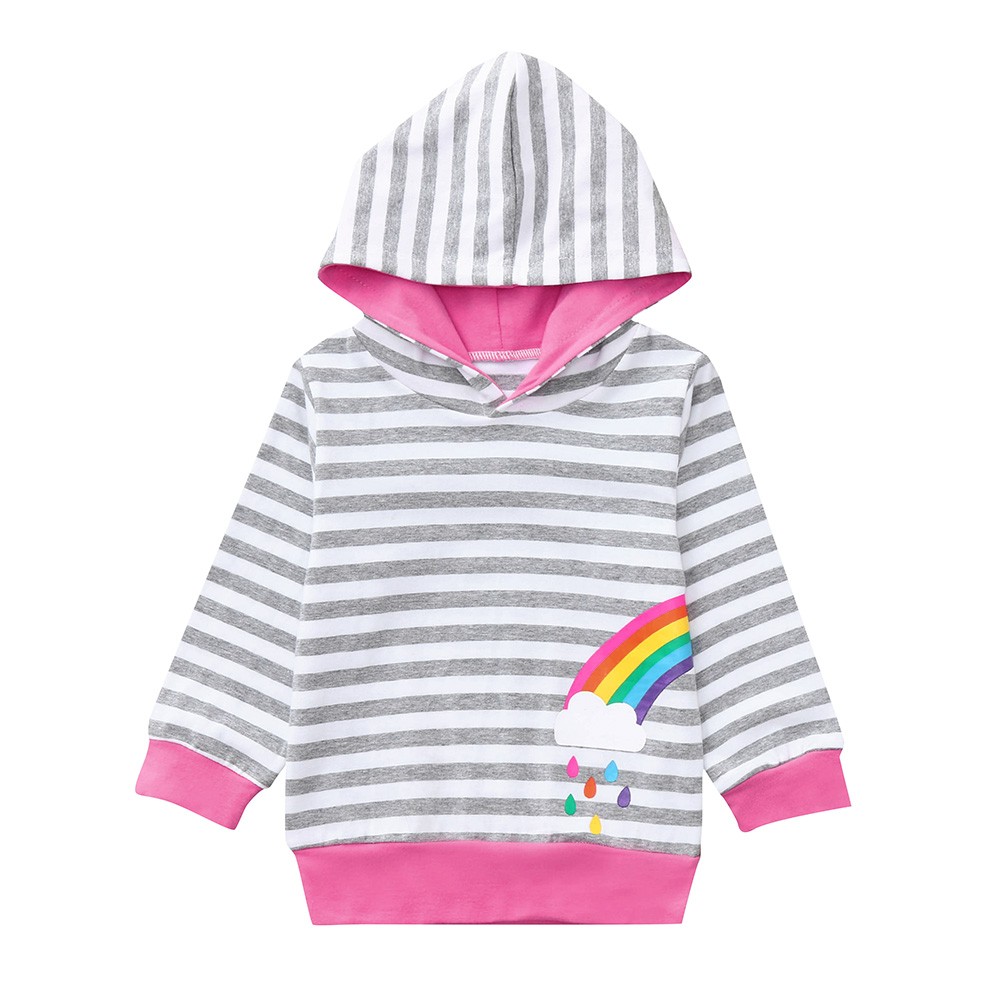 Little Kids Girls Colorful Striped Round Neck Rainbow Print Pullover Sweater Cotton Warm Sweatshirt Tops