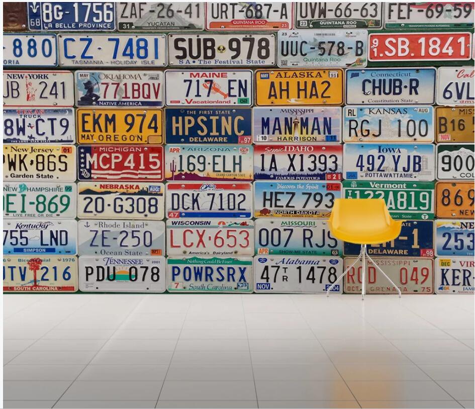 

WDBH 3d wallpaper custom photo Metal plate retro license plate number bar home decor 3d wall murals wallpaper for walls 3 d living room, Non-woven
