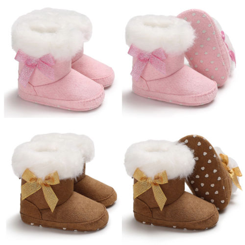 

Newborn Baby Toddler Boy Girl Snow Pink Brown Warm Comfort Boots Winter Warm Fur Crib Shoes