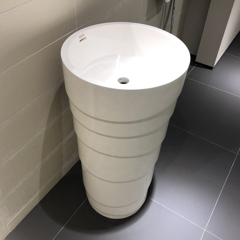 450X450x900m Solid Surface Resin Bathroom Freestanding Washbasin Lavabo Cloakroom Round Pedestal Vessel Sink RS38242-image-488686785
