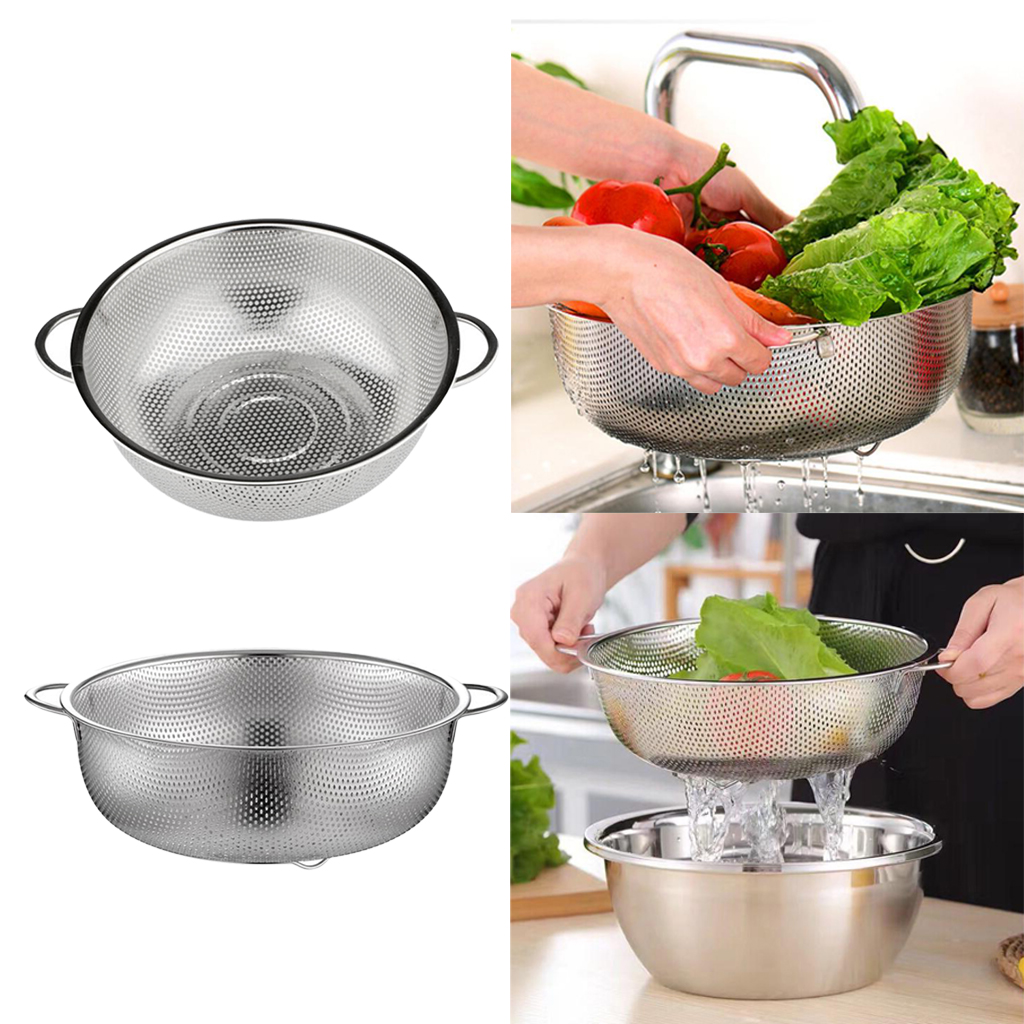 

2pc stainless steel fine mesh colander vegetable sieve with handles kitchen
