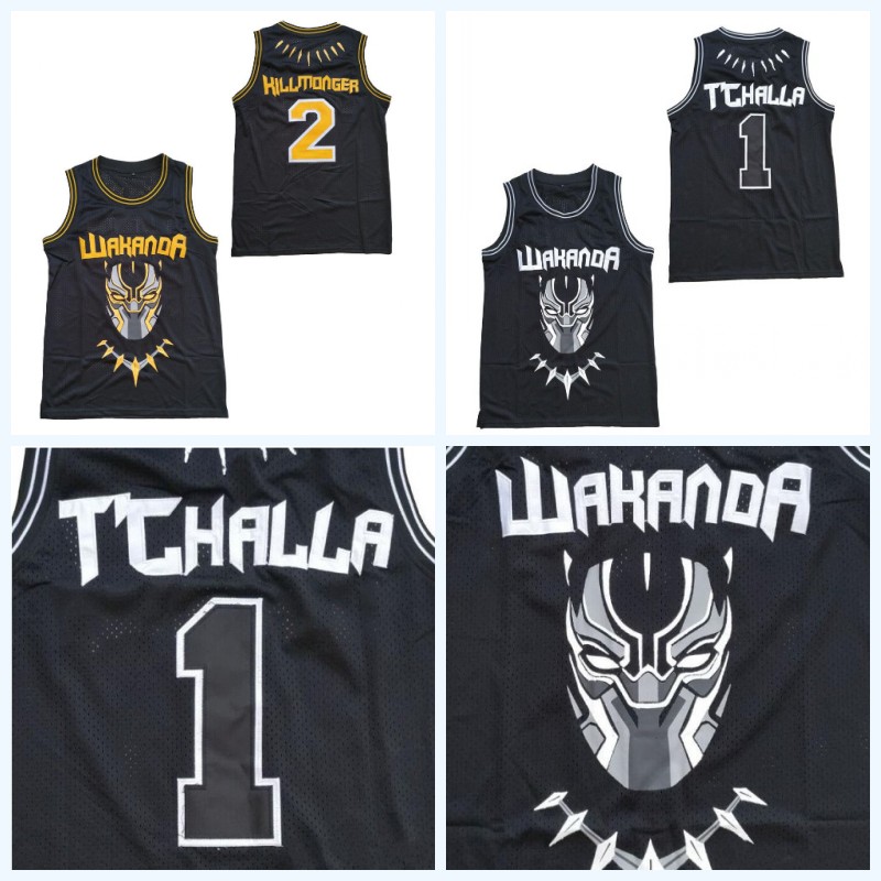

Wakanda 1 Challa 2 Hillmoager Erik Killmonger The Black Panther Movie Basketball Jerseys Double Stitched Name & Number Fast Shipping