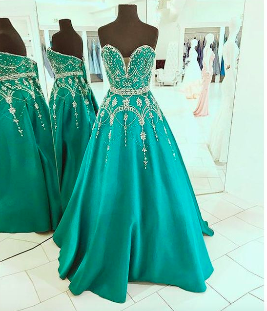

Luxurious Emerald Green Prom Dresses Crystal Beading Full Body Plunging V-neck Bandage Satin Elegant Formal Evening Gowns Pageant Dress Girl, Same as picture