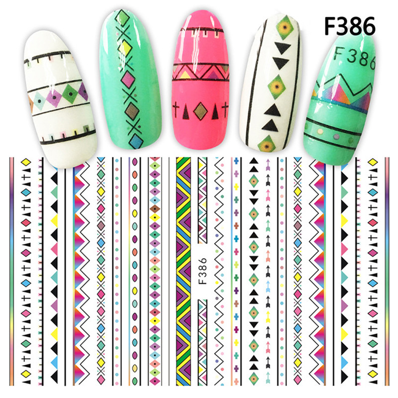 

1 sheet Striped colorful dots Geometric Nails Sticker 3d Nail Art Decorations letter Nail Stickers Decals For Manicure