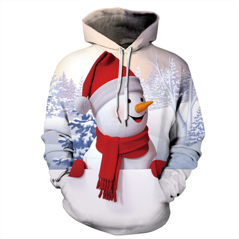 

Christmas Snowman Printing Women Hooded Sweater Santa Claus Christmas Novelty Ugly Sweater Lovers Clothing