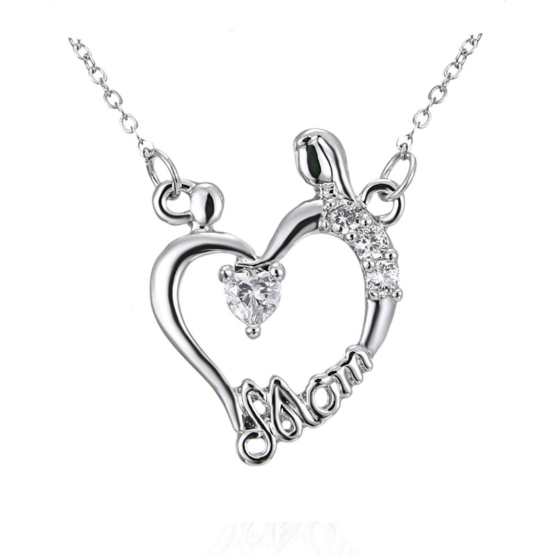 

New Mom Baby Heart Water Drop Pendant Necklace Love Silver Color For Mother's Day Women Gift Fashion Jewelry