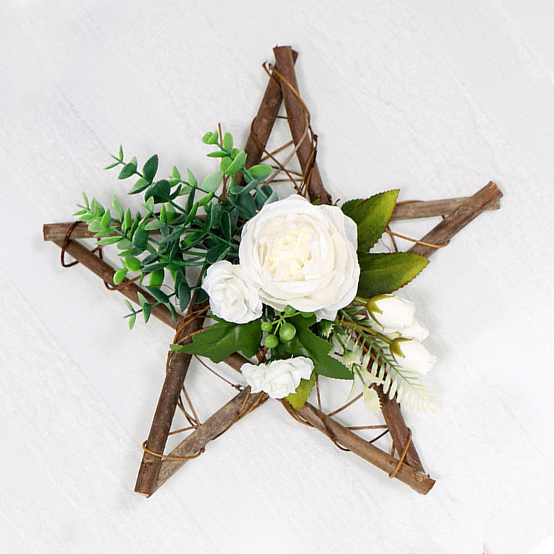 

Christmas Nature Rattan Wreath Hanging Pentagram Garland Takraw Handcrafts With Flower