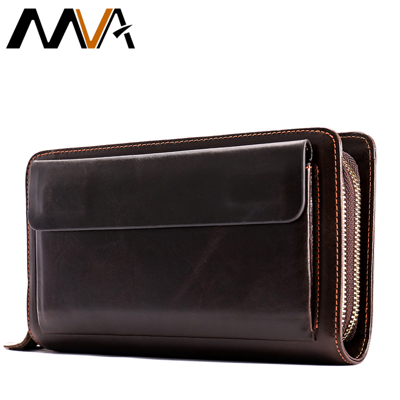 

MVA Men's Clutch Male Wallet Men's Genuine Leather Double Zipper Clutch Bags purse for men Passport Phone Wallets, Red;black