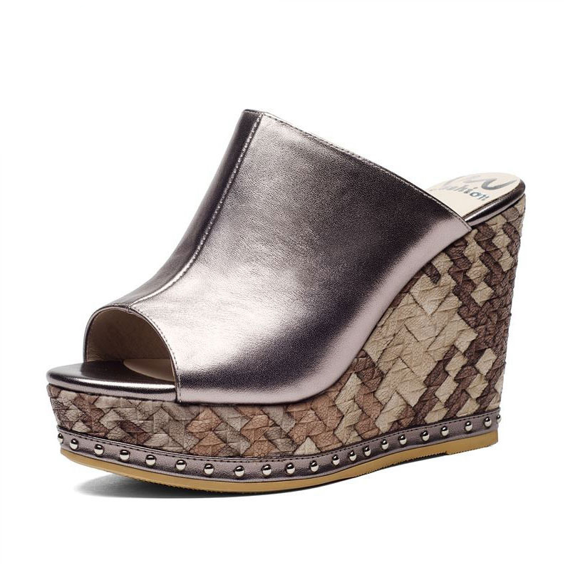 

Genuine Leather Women Sandals Fashion High Heel Summer Shoes Women Outdoor Sexy Women Wedges Footwear