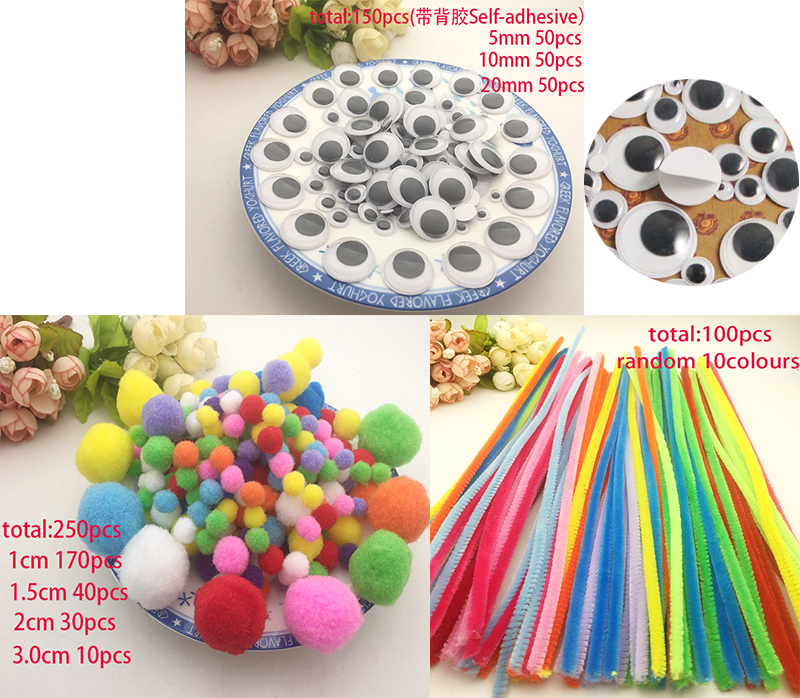 

Self-adhesive eyes Chenille Stems Pipe Cleaners Mixed Soft Round Shaped Pompom Balls Fluffy For Kids DIY Garment hat Handcraft