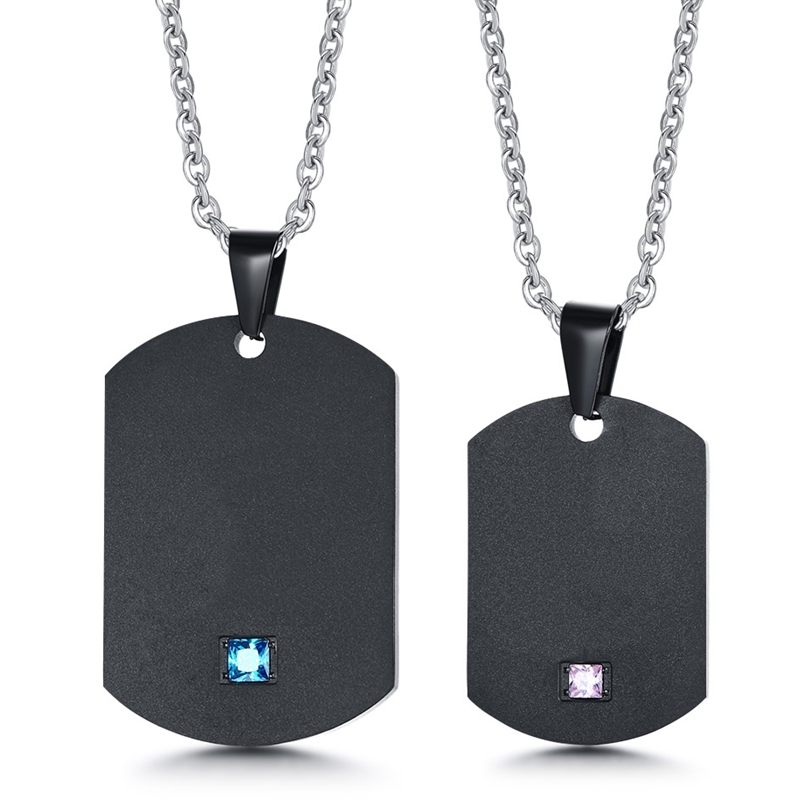 

Pendant Necklaces Couple Necklace For Women Men Pink Zircon Crystal Black Stainless Steel O Chain Lover Wedding Jewelry Support Engraved