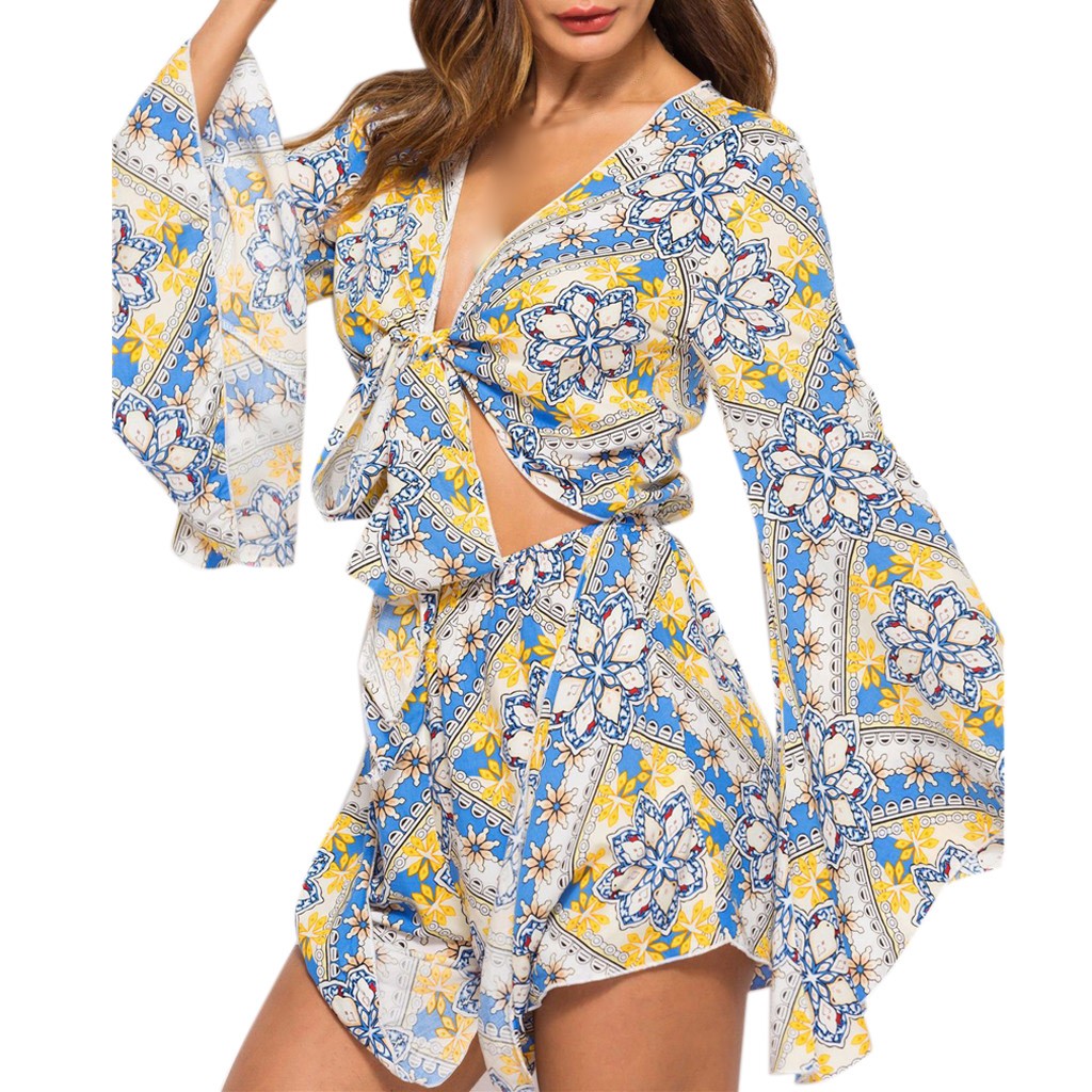 

feitong Sexy Womens female Casual Suit Sets Fashion Ladies Leisure Printed Lace Multicolor Loose Jumpsuit Long Sleeve Crop#g25, Red