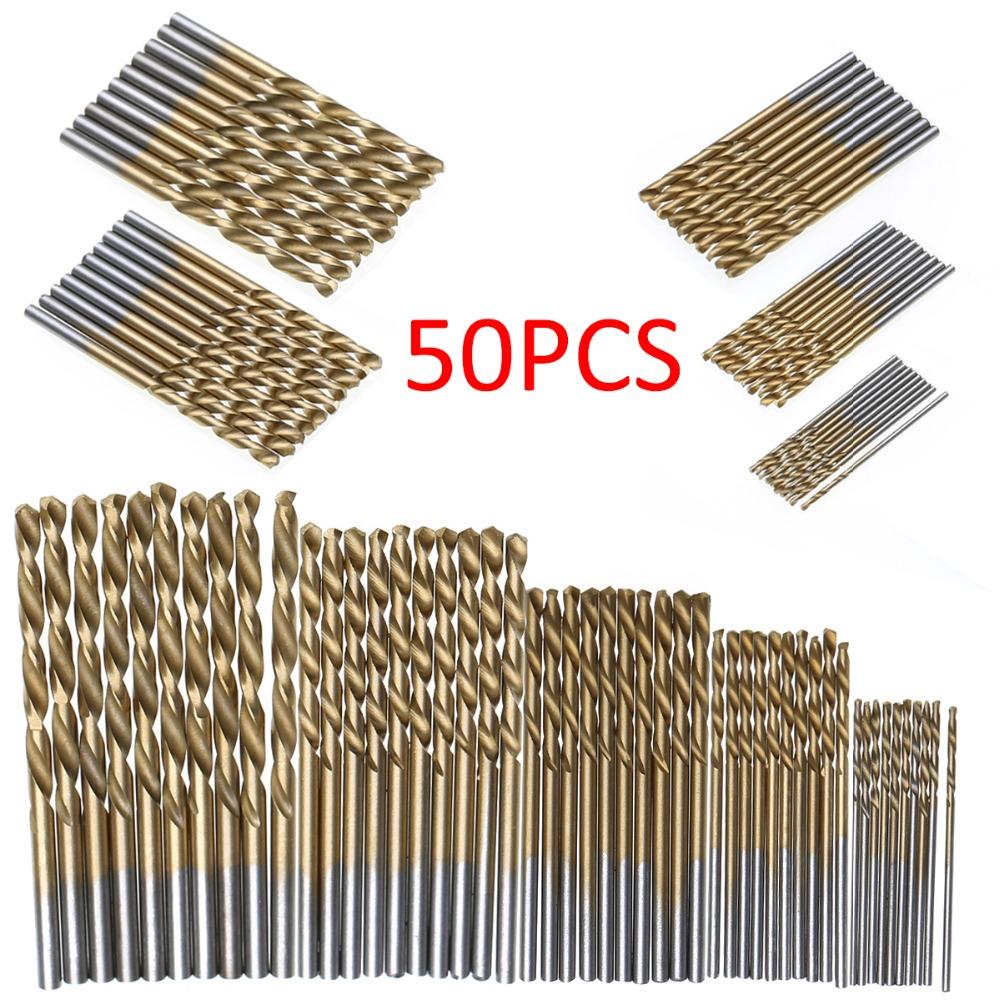 50Pcs HSS Titanium Coated Drill Bits High Speed Steel Drill Bit Set High Quality Power Drilling Tools for Wood 1/1.5/2/2.5/3mm-image-529629778