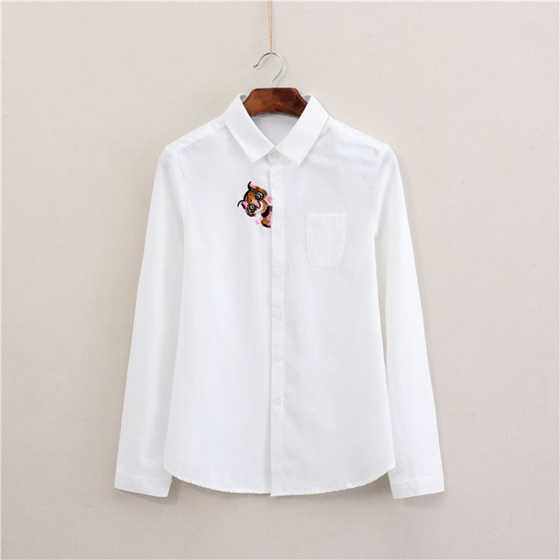 

Brand White Blouse Office formal Femme Blusas Ladies Long Sleeve Top Casual Solid Cotton Embroidery Shirt Embroidered shirts, Zh038nj01