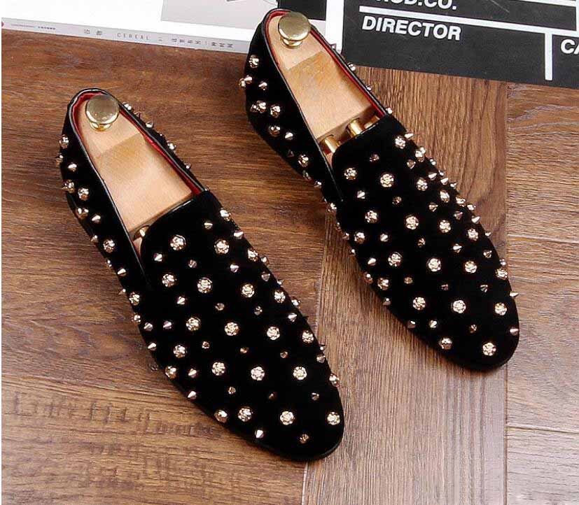 

2019 New Fashion Gold Top and Metal Toe Men Velvet Dress shoes italian mens dress shoes Handmade Loafers