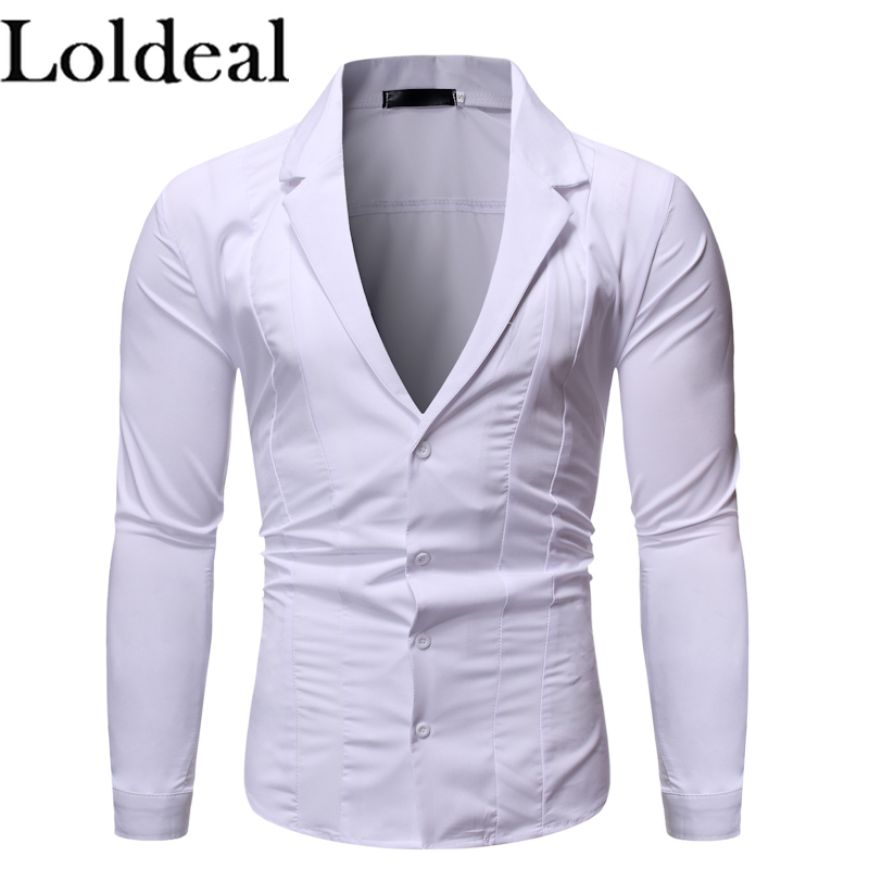 

Loldeal Men Wild Color Casual Collar Long-sleeved Shirt, Black