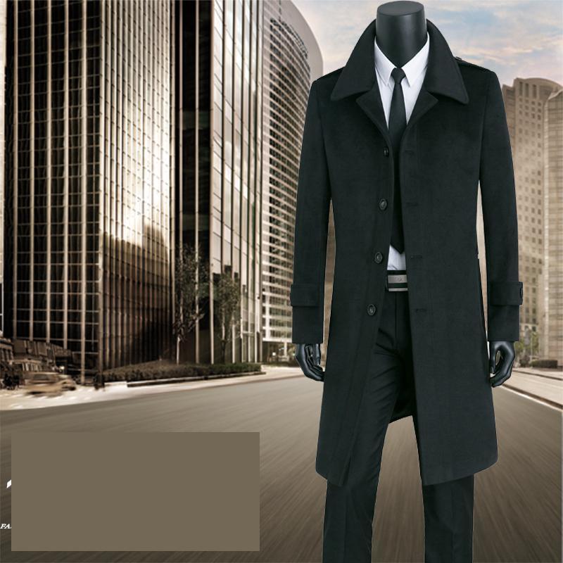 

New arrival fashion high quality Men Wool Coat Long Windbreaker Cashmere Jacket Casual Single Breasted plus size -8XL9XL, Black