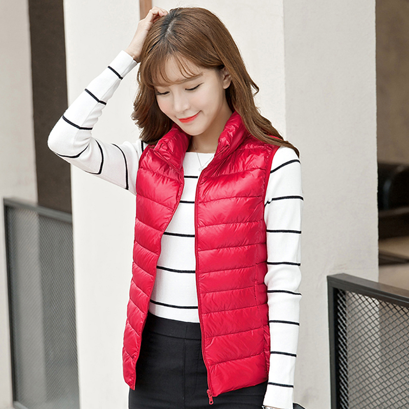 

New Ultra Light Down Women Vest Fashion Solid Sleeveless Standing Collar Warm Down Jacket Plus Size For Women Clothing -XXXL, Black