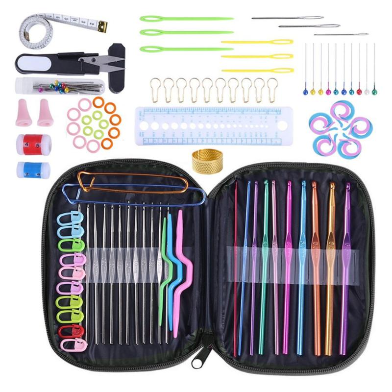 

100PC Multi Coloured Aluminium Crochet Hooks Yarn Knitting Needles Set 0.6-6.5MM Portable Needle Thread Supplies Sewing