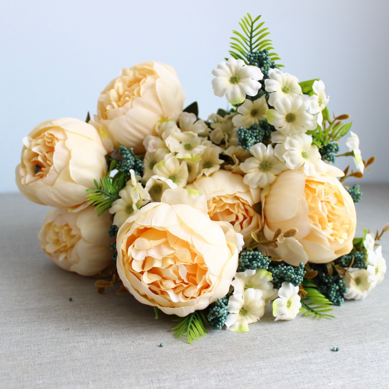 

13 branches of peony bouquet Artificial Silk Flowers for Wedding Home Party Decoration, Orange