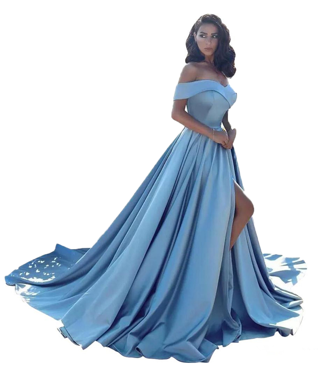 Sexy Women's Sleeveless Mermaid Satin V-Neck Long Evening Dress with Pockets Plus Robe De Soiree Floor Length Prom Gown Vestido De Festa-image-403594355