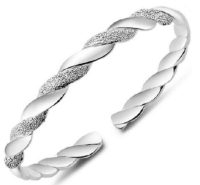 

High Quality 925 Sterling Silver Plated Open Bangle Bracelets Rope Designer Adjustable Nice Charm Bracelet Jewelry Wholesale, Black