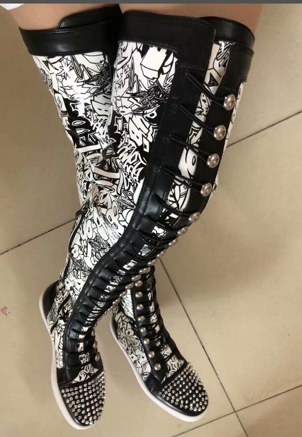 

Designer Sneakers Red Bottom Fashion shoes Suede spike Luxury Men Women Rivet thigh-high boots Party Wedding Leather over-the-knee boots A33, Customize