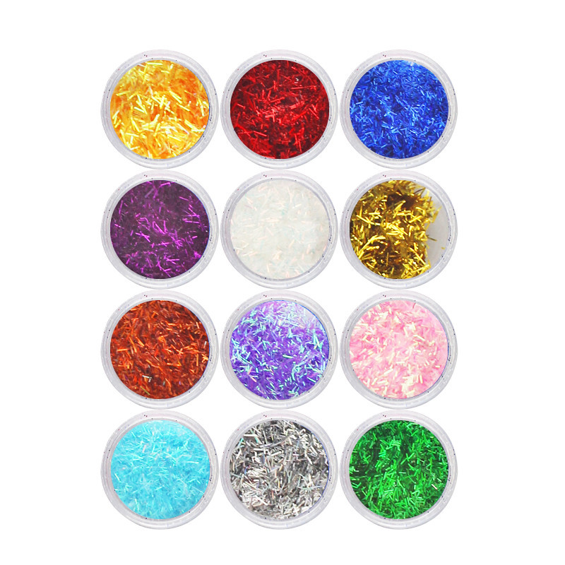 

12 18 24Pcs Laser Nail Art Glitter powder TINSEL THREADS Lace dust Silk Mix Strips Confetti Holographic Sequins for Decoration