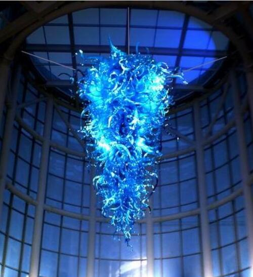 

Lamps Brilliant Blue Color Hand Blown Glass Chandeliers Lights Fixture Home Hotel Decoration LED Light Source Large Long Chandelier