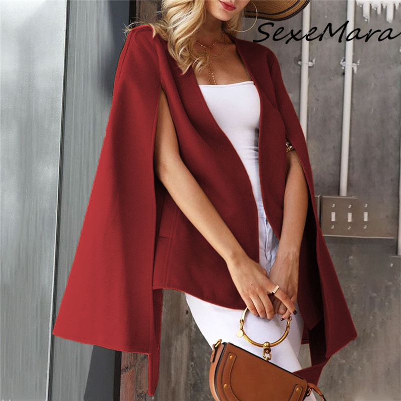 

Winter Fashion 2019 Women Cashmere Cloak Coats Elegant Batwing Sleeves Open Sitich Coats, Black