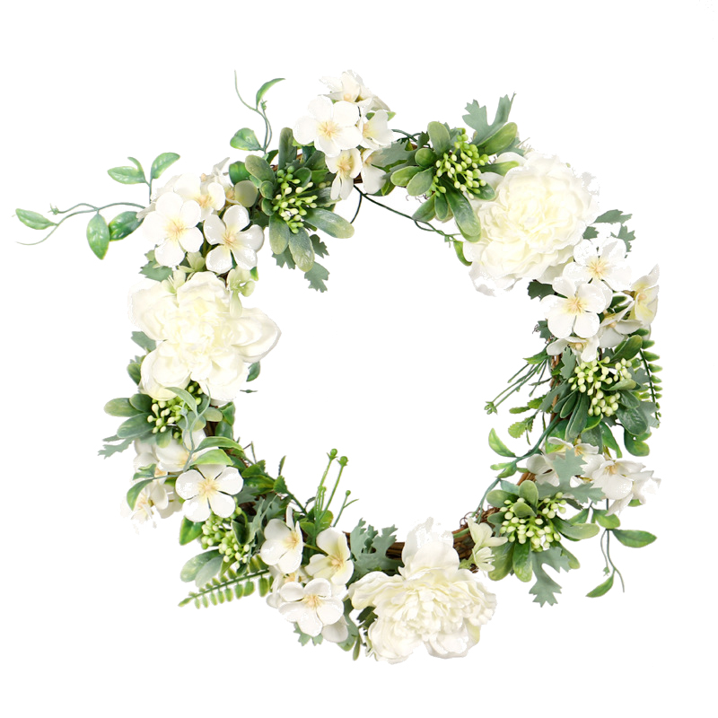 

Artificial Camellia Wreath Door Decoration Flower Aarrangement Wreaths Decoration Wedding Hanging Spring Wreath Ring Round Home, White