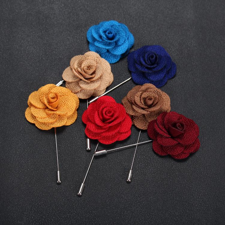 

Hot Lapel Flower Man Woman Camellia Handmade Boutonniere Stick Brooch Pin Men's Accessories in 22 Colors
