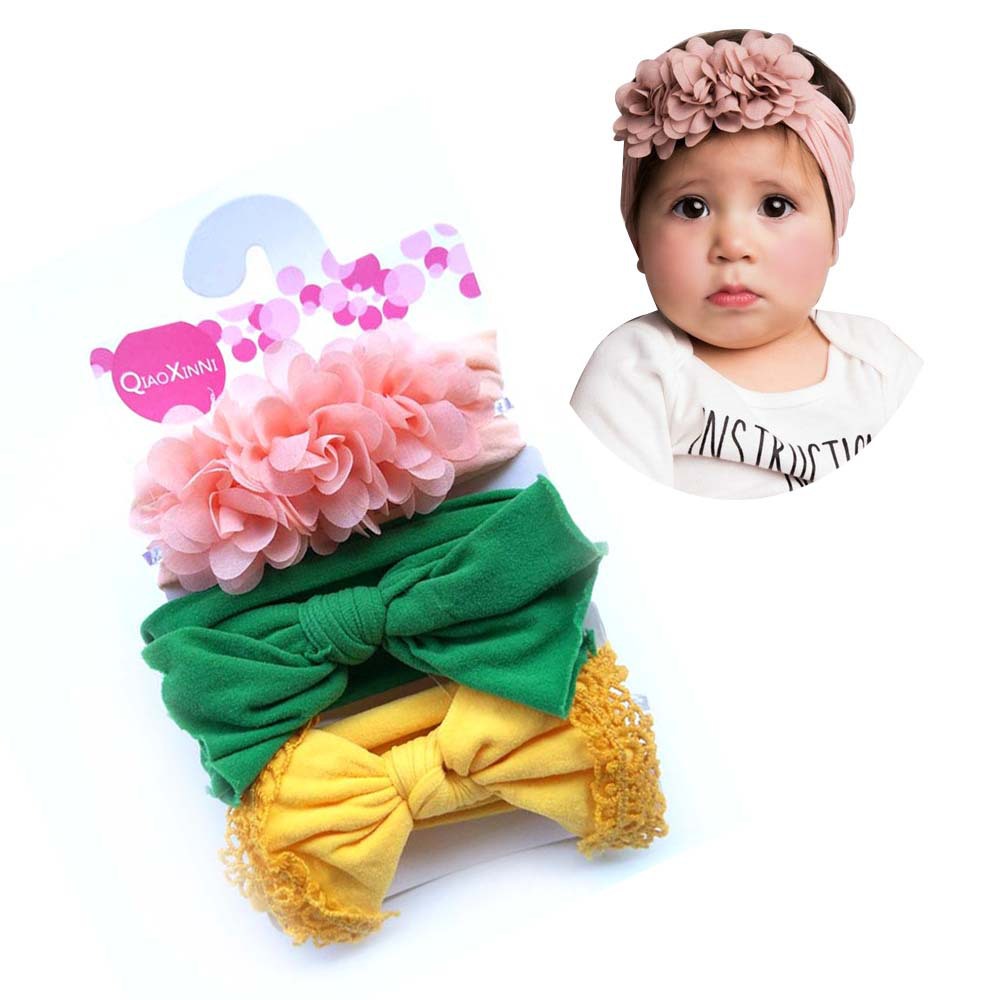 

12 color Baby Girls Knot Bow Headbands Turban 3pcs Infant Elastic Hairbands Headwear Children Knot Headwraps kids Hair Accessories, As pici