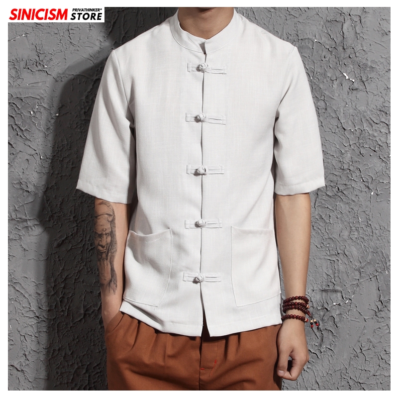 

Sinicism Store Short Sleeve Chinese Style Shirt Mens Fashion 2020 Summer Loose Mens Shirts Male Oversized Shirt Clothes Oversize, Lakeblue(asiansize)