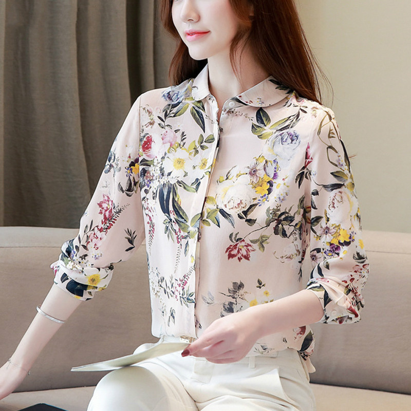 

2020 new vintage women' long sleeve print shirt plus size elegant clothes, Pink