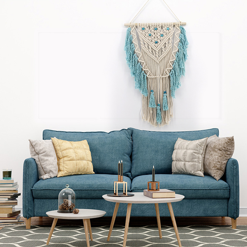 

Lake Blue Fringed Woven Tapestry Home Wall Hanging Meter Box Cover Home Decoration Pendant Tapestry for Living Room Carpet Sales