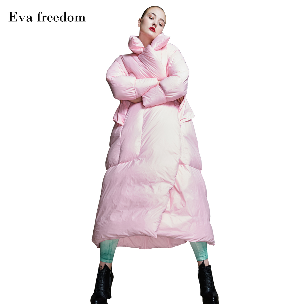 

Eva freedom2019 new romantic women's jacket pink long warmth thickening fashion winter high-grade down jacket women, Black