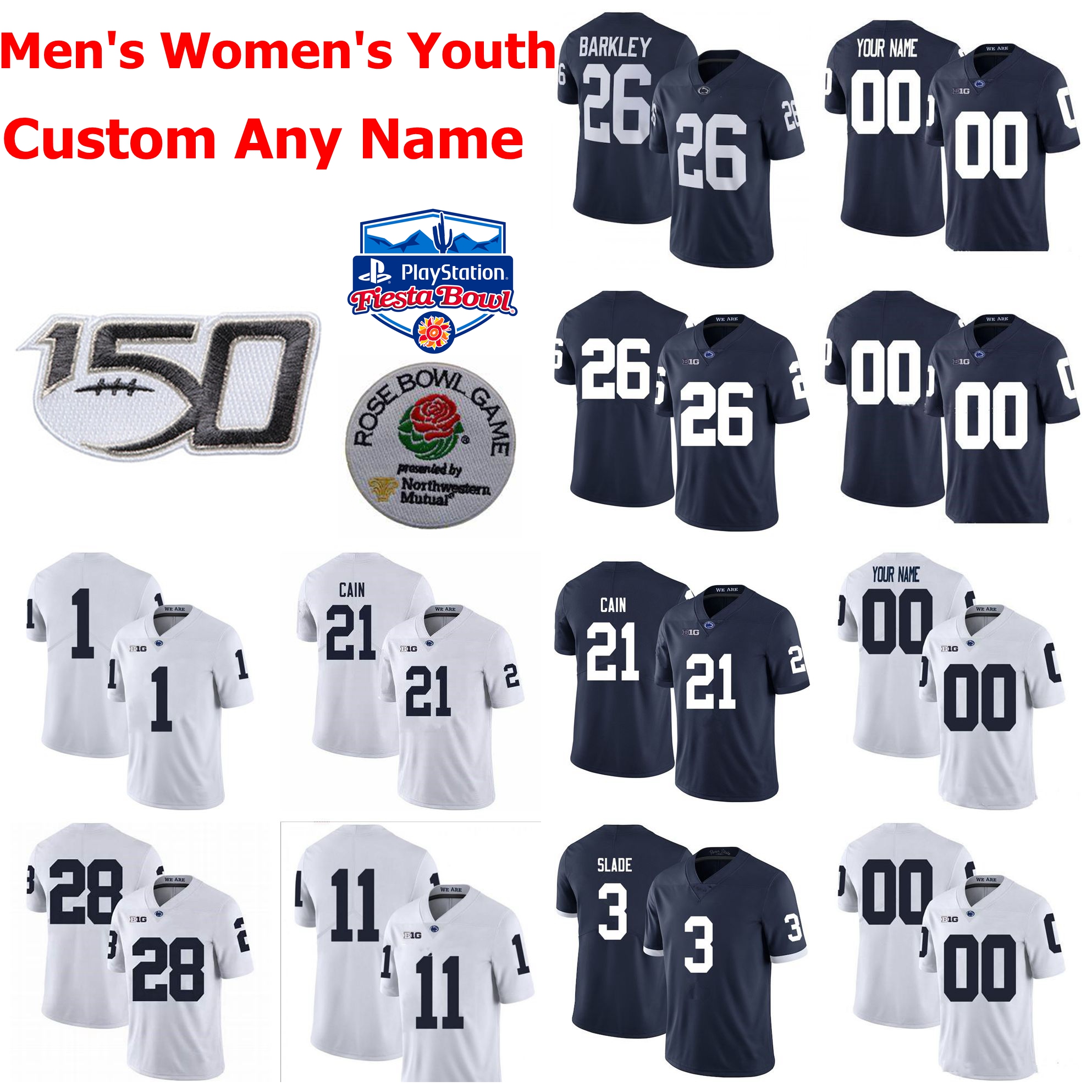 

Penn State Nittany Lions Jerseys Devyn Ford Jersey Micah Parsons Pat Freiermuth Miles Sanders Ricky Slade Football Jerseys Custom Stitched, Men's blue no name with 150th