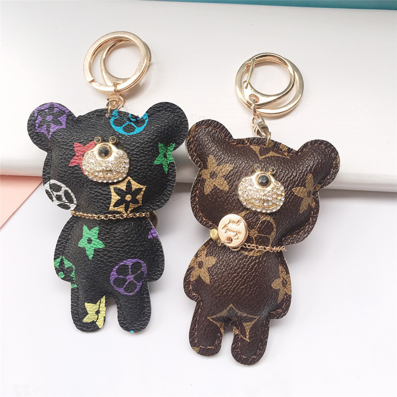 

2020 Hot Sale New Fashion Key Chain Accessories Tassel Key Ring PU Leather Bear Pattern Car Keychain Jewelry Bag Charm