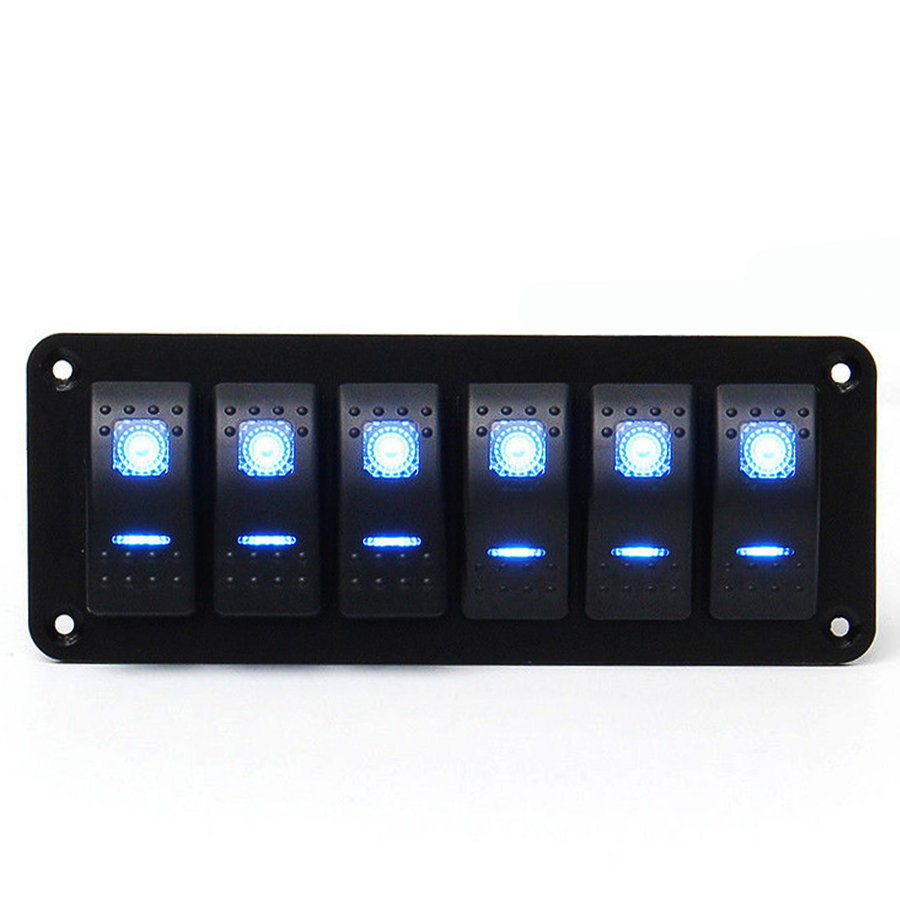 

12V Rocker Switch Panel for Caravan Marine Boat RV Universal Car Boat Switch Panel Lighter Socket 6 Gang Blue LED 12V 24V
