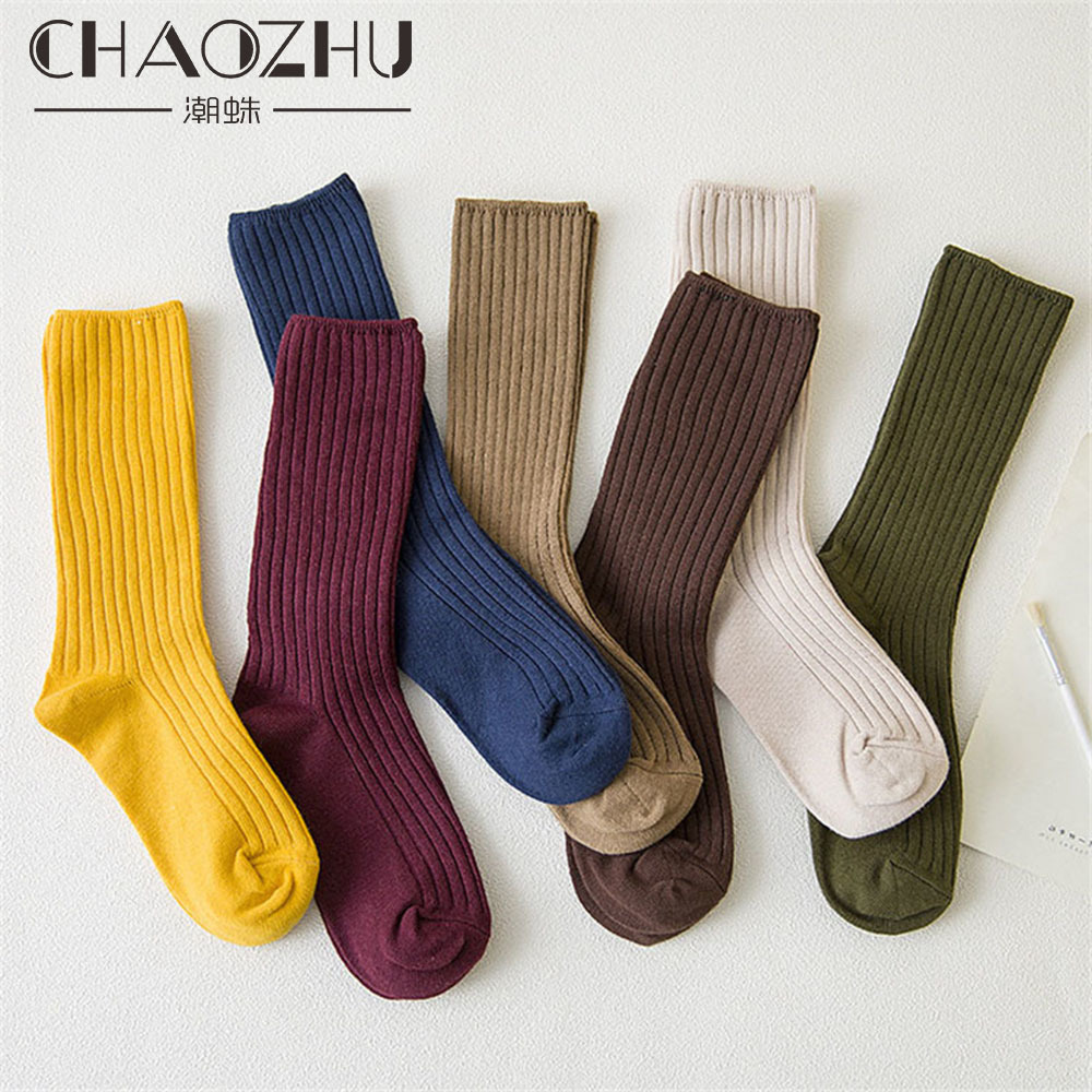 Cotton Solid Color Pearl Lace Rib Simple Wild Series Women Loose Socks t