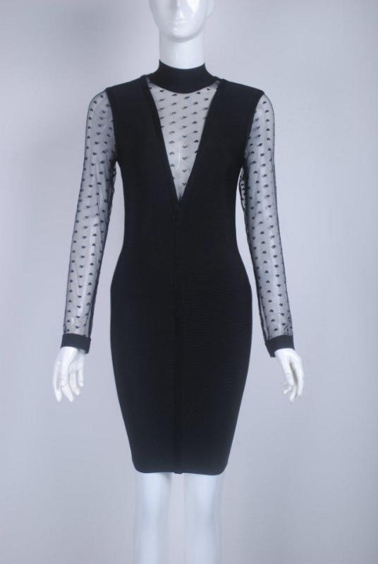 

2016 new fashion top quality black v neck mesh with heart bandage dress winter Sexy evening Party Bodycon Dress + suit, As pic
