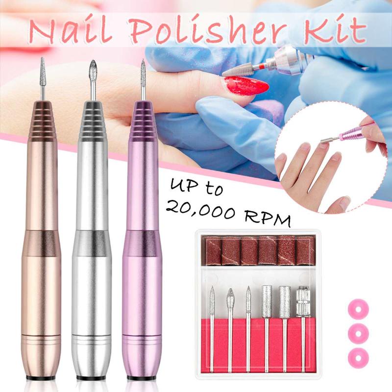 

6in1 Electric Nail Drill Machine Kit Buffer File Grinding Polisher Portable Nail Handle Pen Shape Art Tools Pedicure File